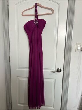 y2k 90s Vintage Cache Magenta One-Shoulder Chiffon Maxi Gown Dress Size XS chic